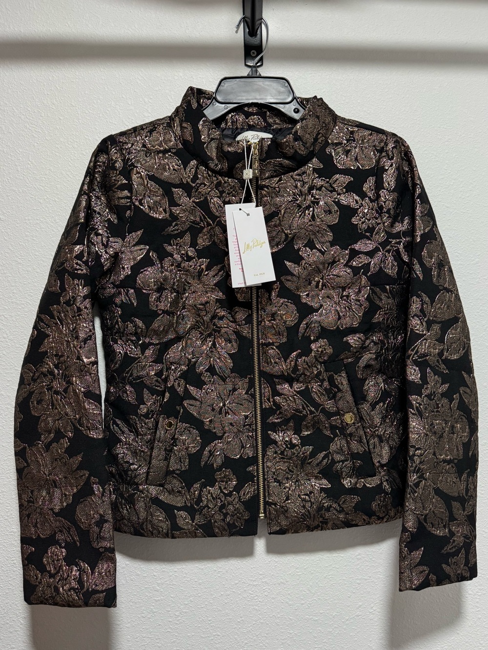 Lilly Pulitzer Emelyn Brocade Gold and Black Puffer Jacket Size 0 NWT - Picture 5 of 11